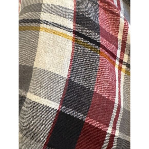 CATO Grey Red Plaid Open Front Cardigan Cotton Vest Women's Size Medium Raw Hem - Picture 3 of 12